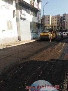بدء أعمال الرصف ووضع الطبقة الأسفلتية الأولى بمنطقه فاطمة الزهراء